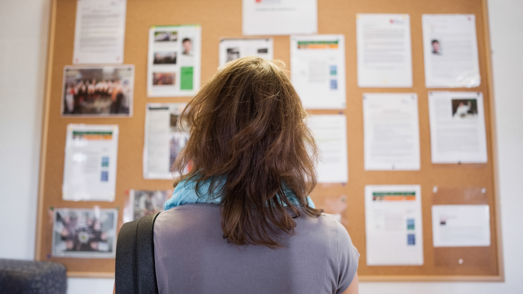 A classroom bulletin board is another design tip to keep your middle school classroom organized.