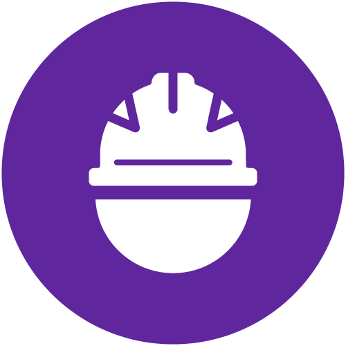 Round robot with a helmet on.