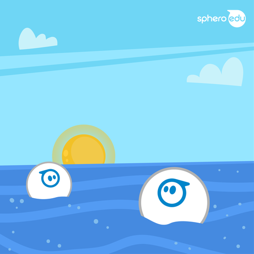 Illustration of Sphero robots floating in the ocean.