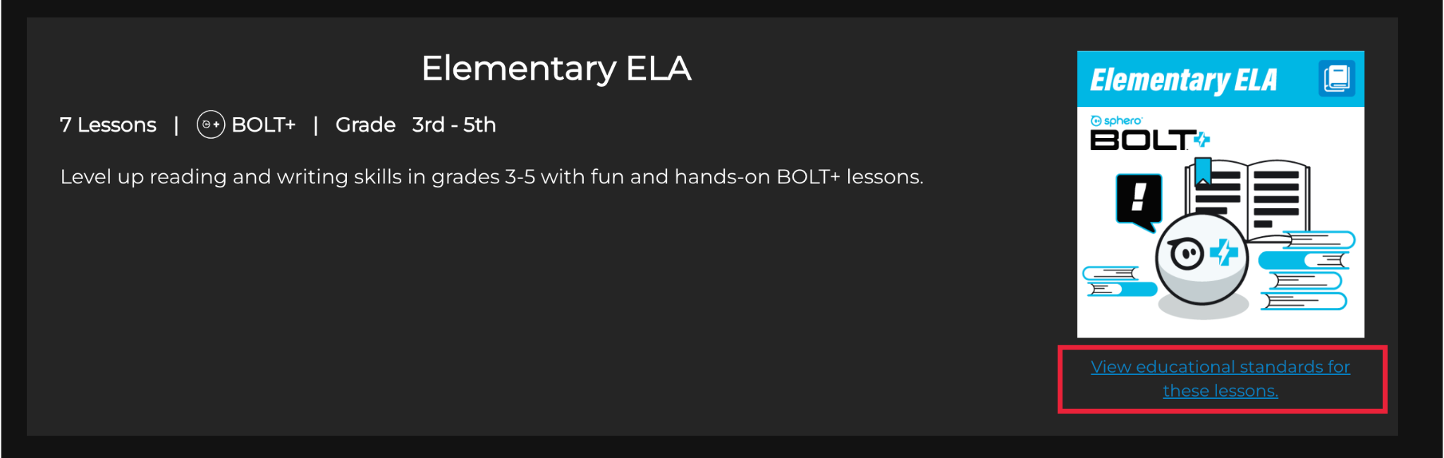 Where to find "View educational standards" on Sphero Central.