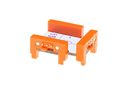 Orange littleBits w17 XOR bit side view.
